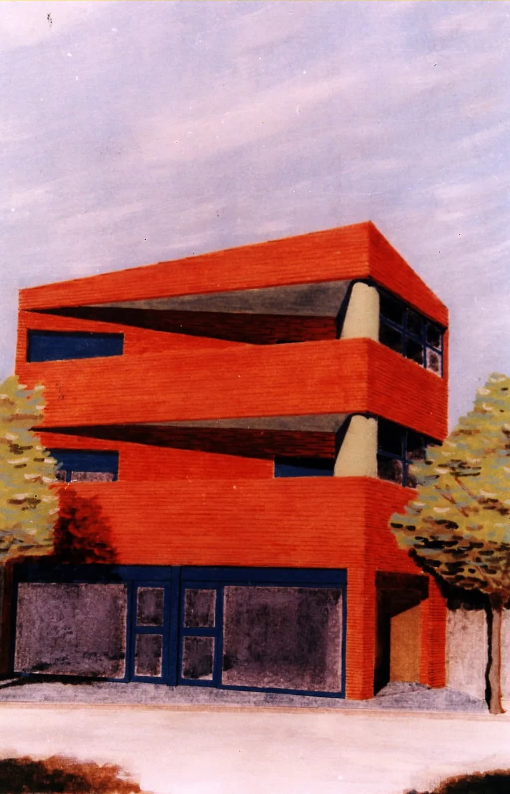 Vibrant Modernism: A Bold Architectural Vision in Red and Blue