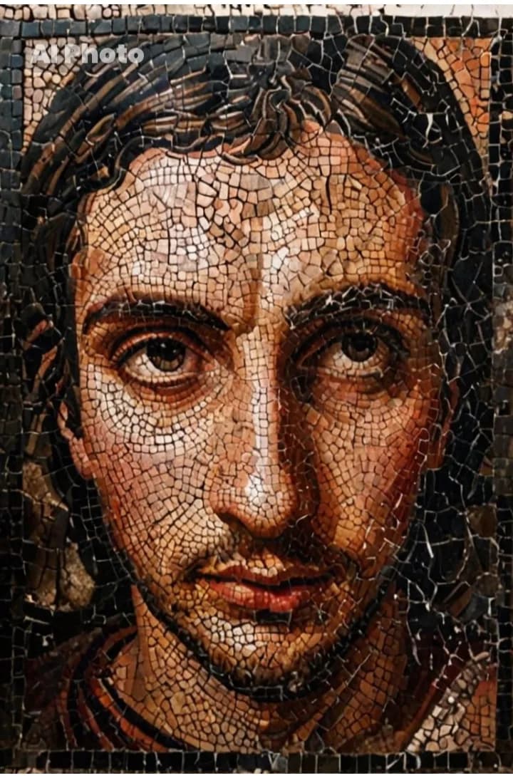 Mosaic Portrait of Introspection: A Timeless Reflection in Artistry