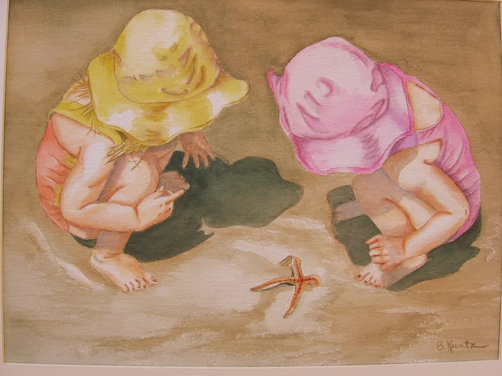 "Curious Explorers - Watercolor on Paper - 18x24 - $250"