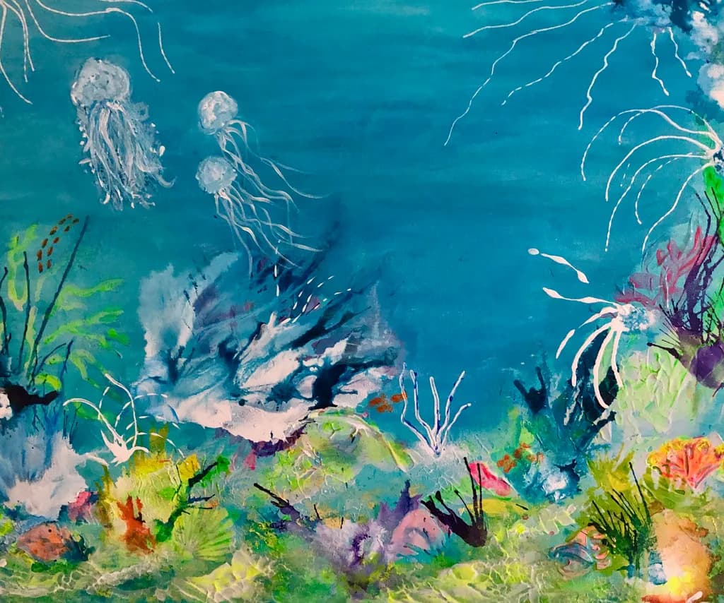 Underwater Symphony: A Colorful Dance of Jellyfish and Coral in the Ocean Depths