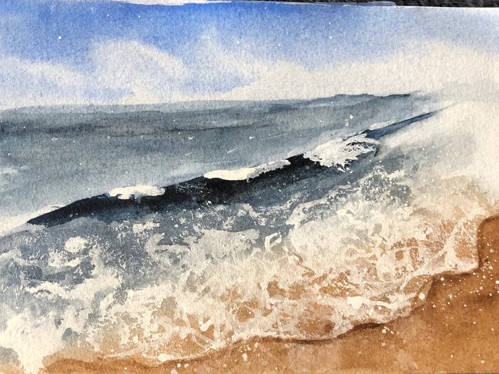 Whispers of the Ocean: A Serene Watercolor Journey Through Waves and Shoreline