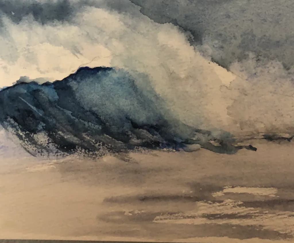 Whispers of the Ocean: A Serene Watercolor Journey Through Waves and Clouds