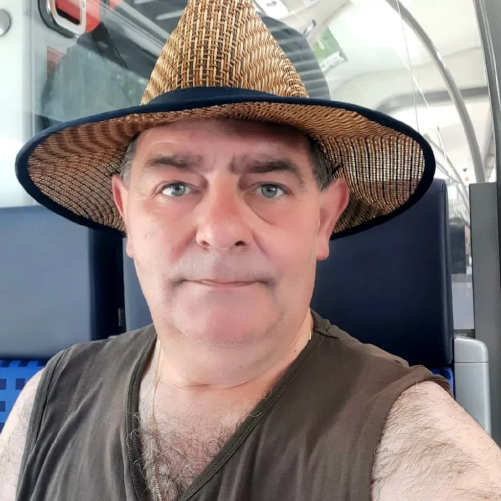 A Journey in Style: The Man in the Straw Hat on the Train