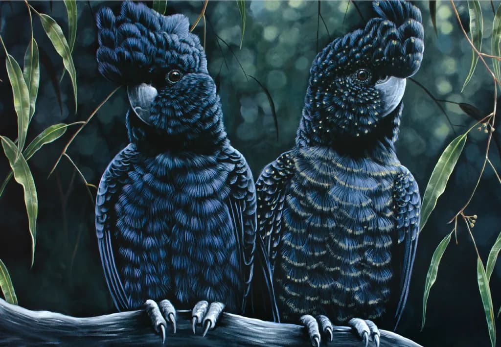 Whimsical Duo: The Enigmatic Black Cockatoos in Nature's Embrace