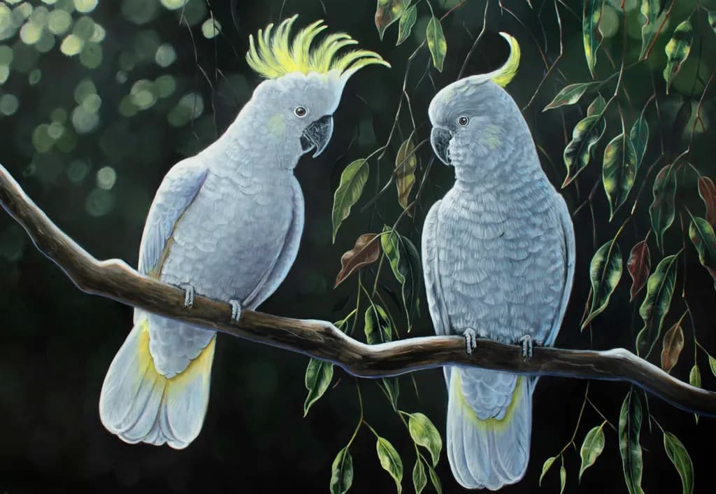 Whimsical Conversations: Two Cockatoos Chit-Chatting on a Branch!