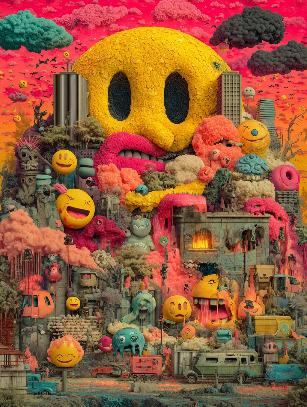 Vibrant Whimsy: A Surreal Journey Through Colorful Chaos and Playful Imagination
