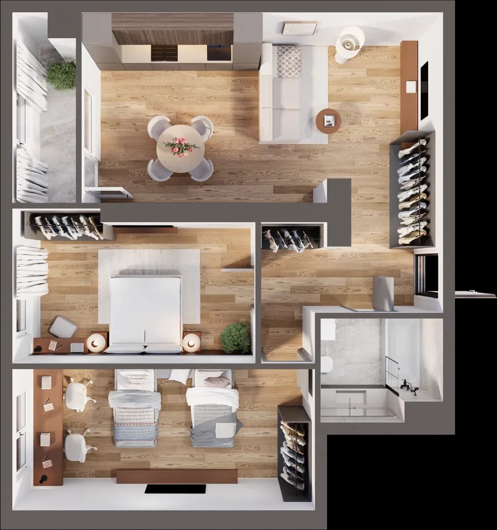 Modern Serenity: A Cozy and Stylish Space for Relaxation and Functionality