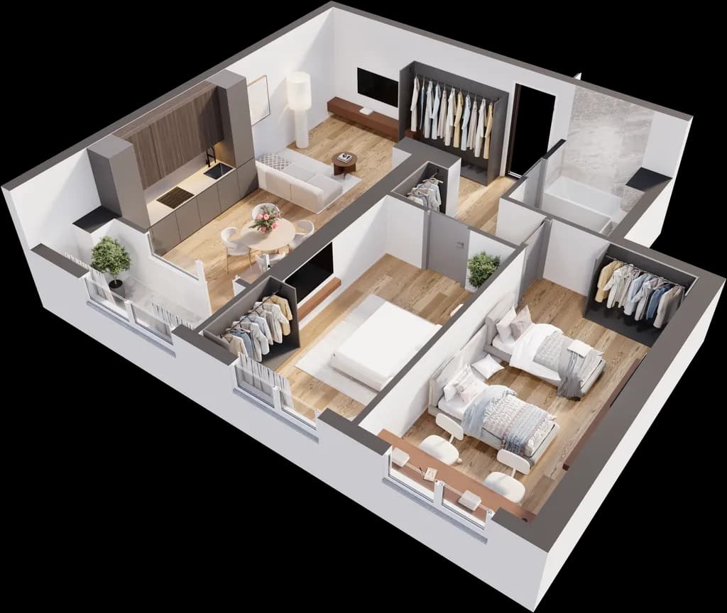 Modern Serenity: A Stylish 3D Exploration of Contemporary Living Spaces