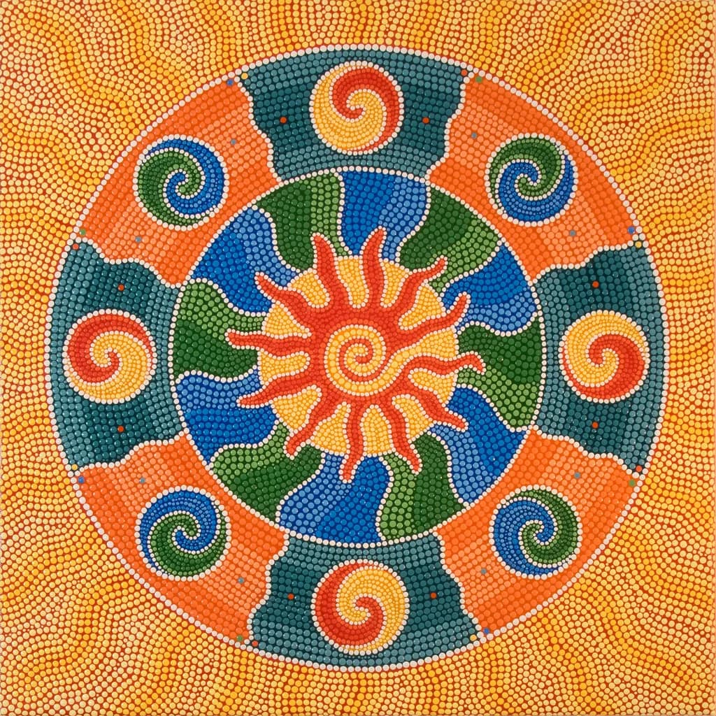 Radiant Harmony: A Vibrant Mandala of Sun and Spirals