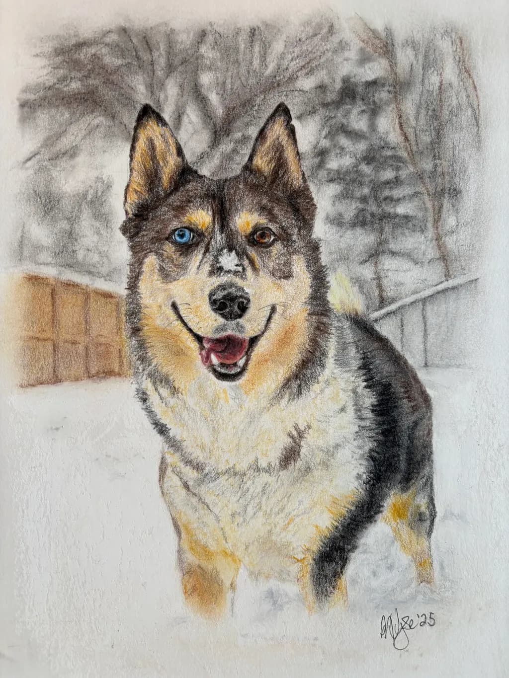 Whimsical Winter Companion: A Colorful Portrait of a Playful Dog