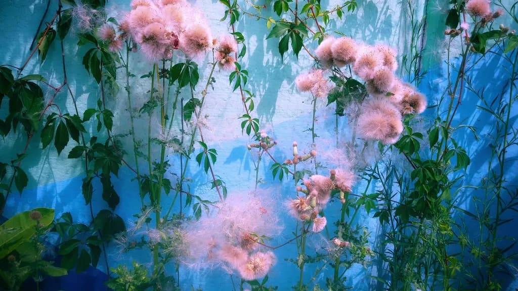 Whispers of Nature: A Dreamy Floral Encounter Against a Blue Canvas