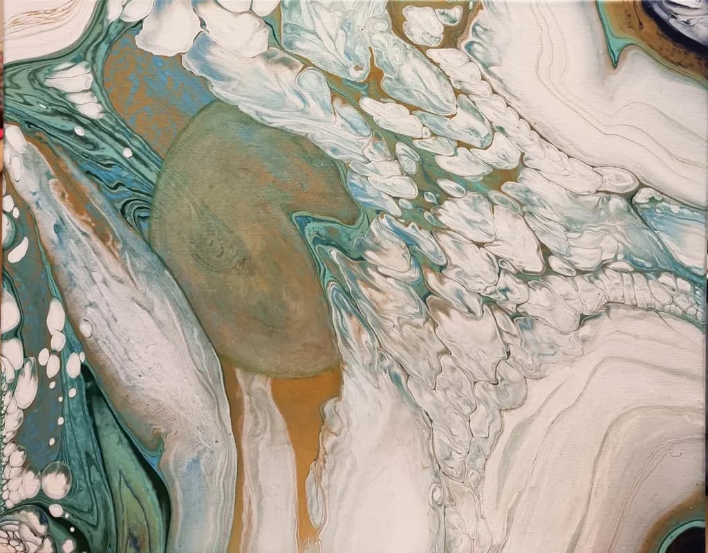 Whispers of the Ocean: A Fluid Dance of Teal and White in Abstract Art