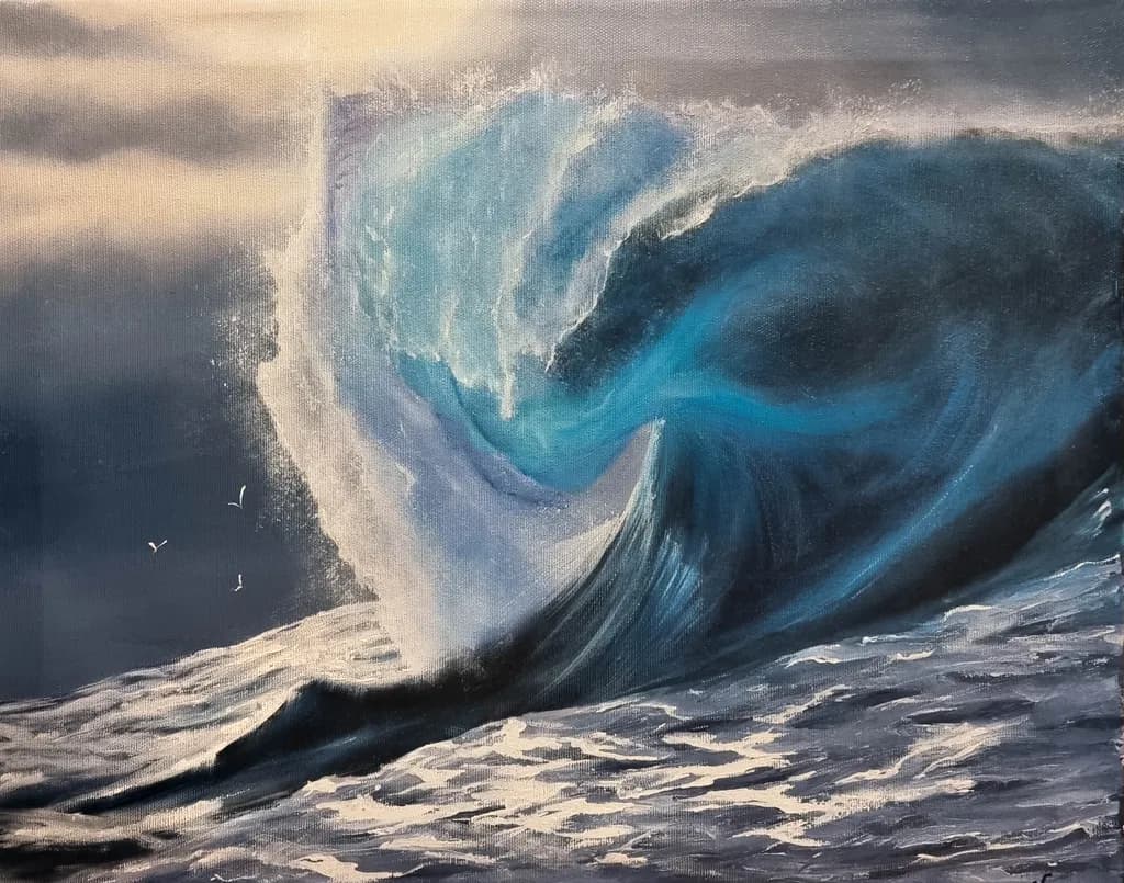 Ethereal Wave: A Dance of Ocean Blues and Grays