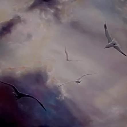Whispers of the Sky: A Dance of Seagulls Amidst Ethereal Clouds