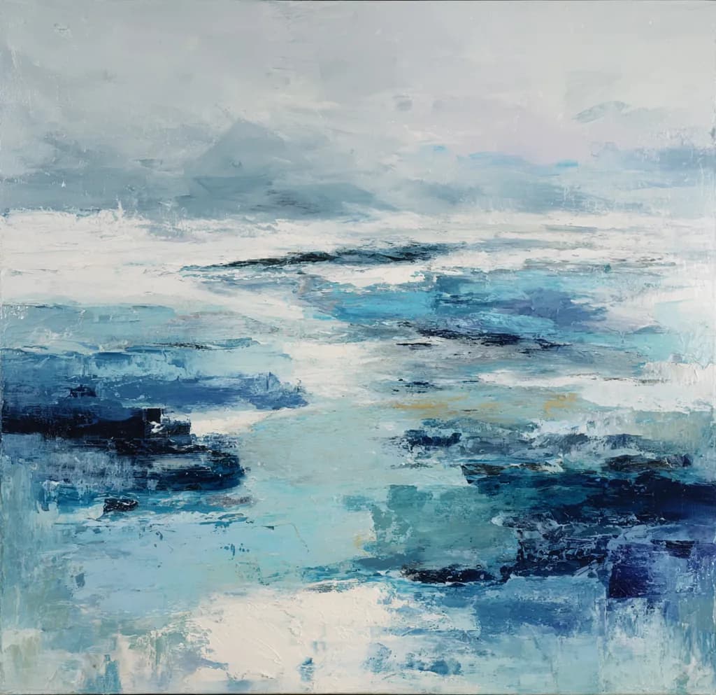 Serene Waves: An Abstract Journey Through Fluid Blues and Textures