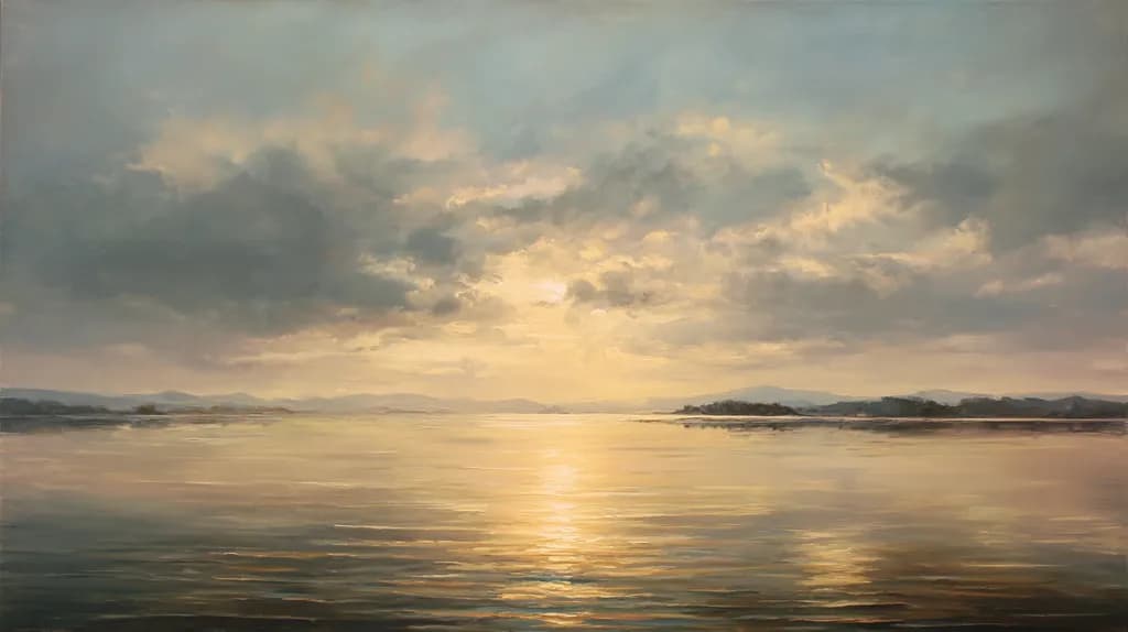 Serenity at Dusk: A Tranquil Reflection on Water and Sky