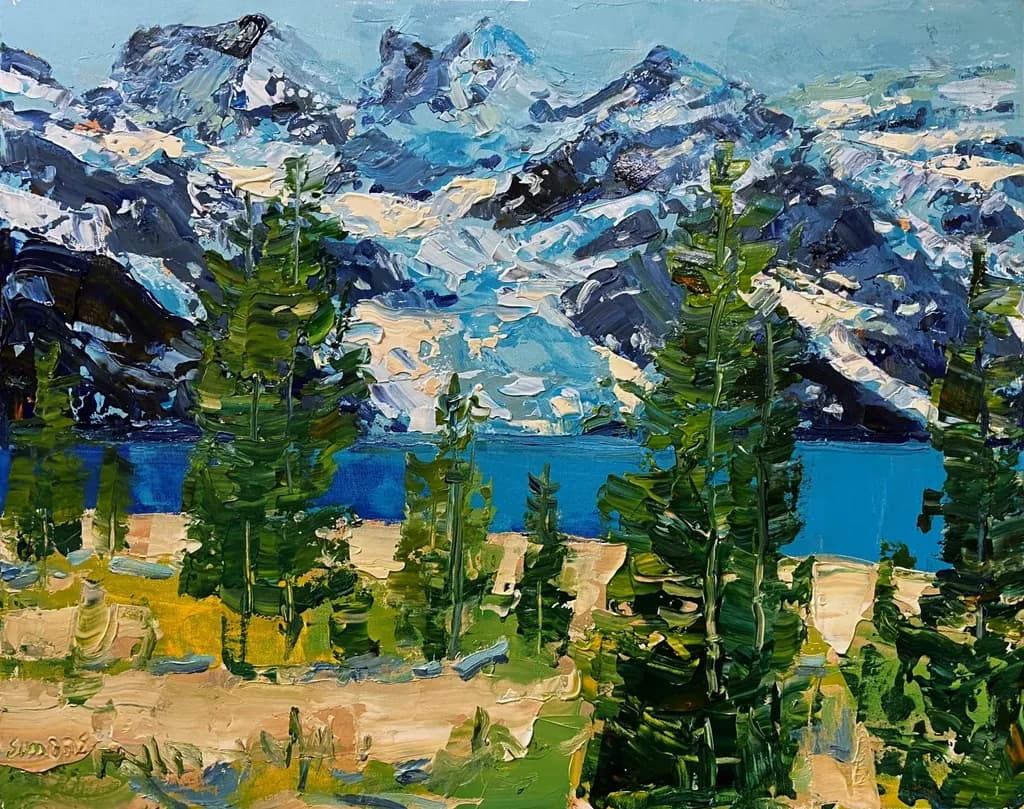 Whispers of the Wilderness: A Vibrant Mountain Landscape in Oil Paint