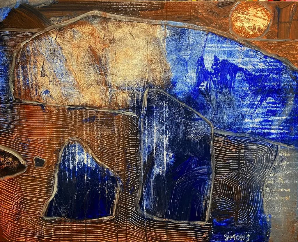 Ethereal Horizons: A Dance of Blue and Earth Tones in Abstract Expressionism