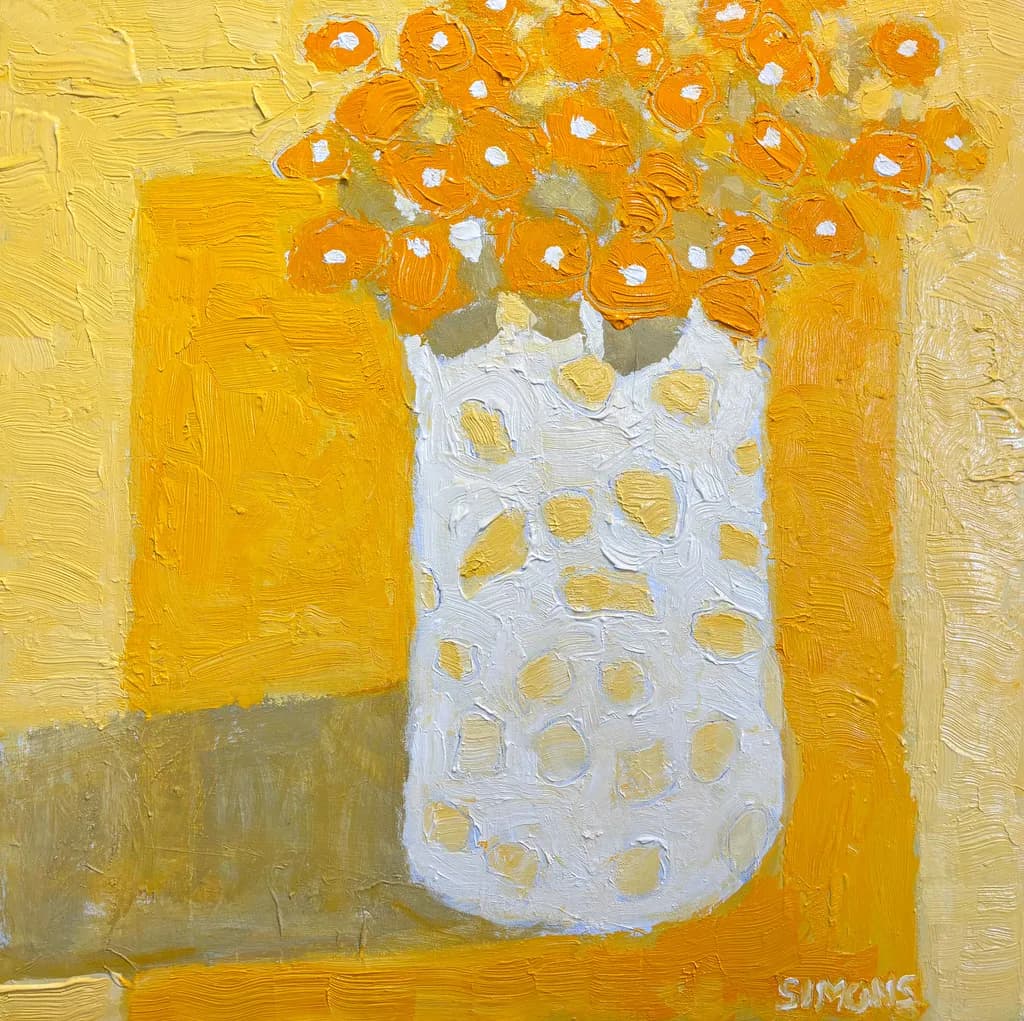 Vibrant Harmony: Abstract Orange Floral Elegance in a Textured Vase