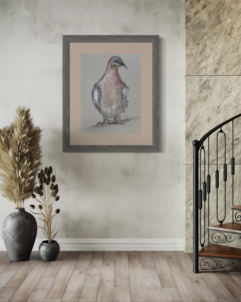Whimsical Elegance: A Modern Bird Portrait for Contemporary Spaces