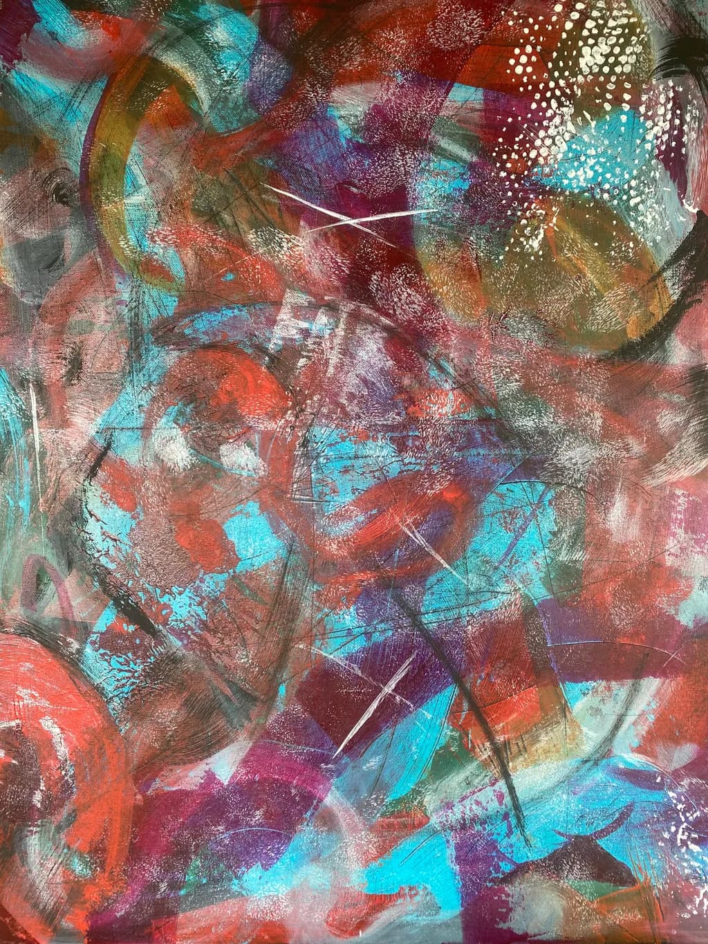 Vibrant Chaos: A Dance of Colorful Swirls and Textures in Abstract Art