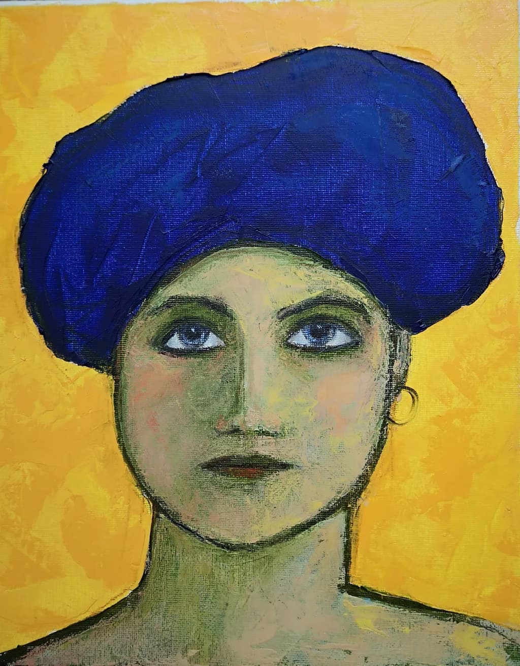 Whispers of Color: A Portrait of Serenity in Blue and Yellow