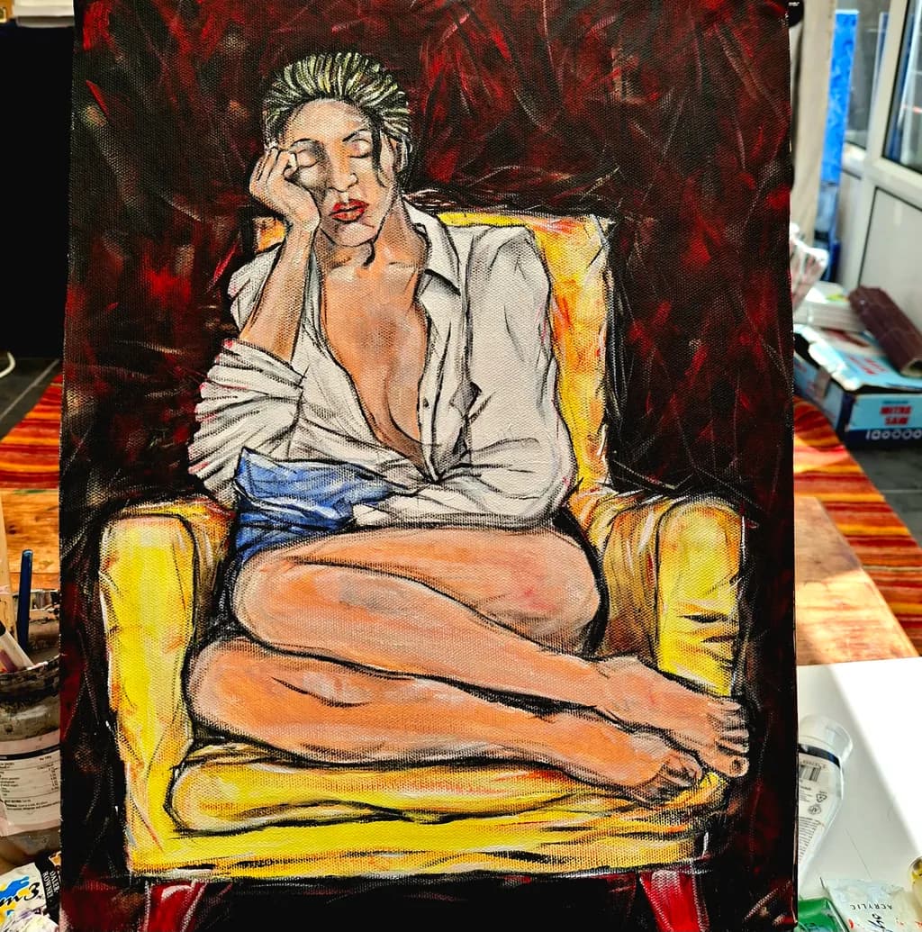 Contemplative Serenity: A Portrait of Relaxation in Vibrant Colors