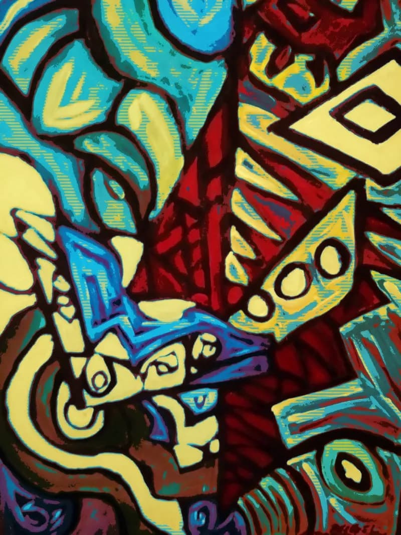 Vibrant Geometric Symphony: An Abstract Exploration of Color and Form
