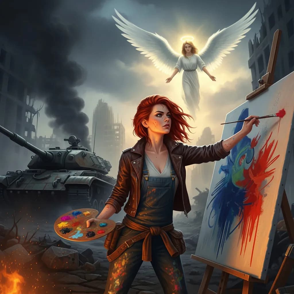 "Resilience in Chaos: The Artist's Vision Amidst Destruction"