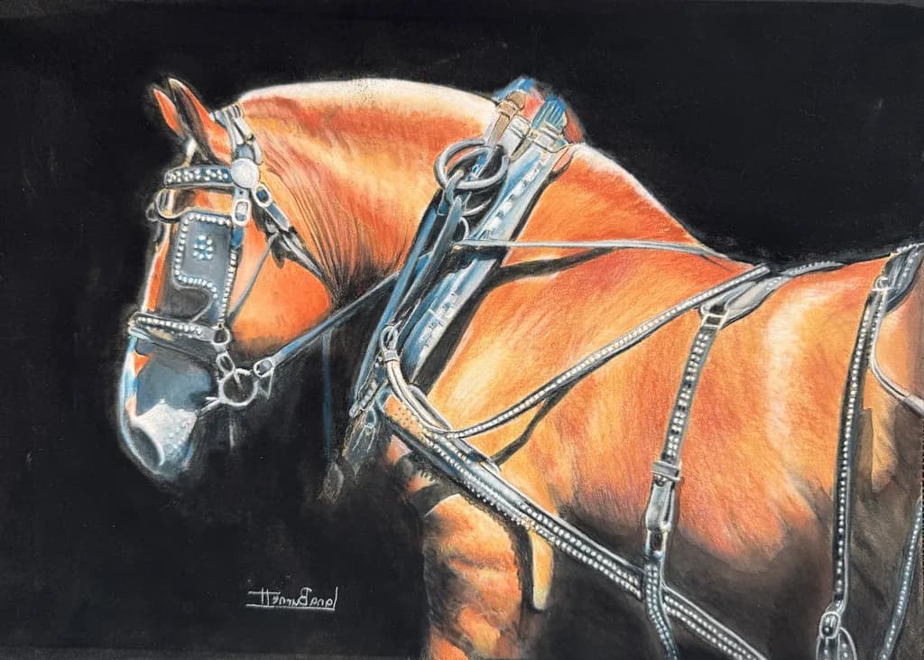Majestic Equine Elegance: A Handcrafted Pastel Portrait of Strength and Grace