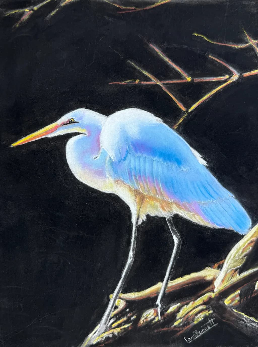 Graceful Blue Heron: A Vibrant Pastel Portrait of Nature's Elegance
