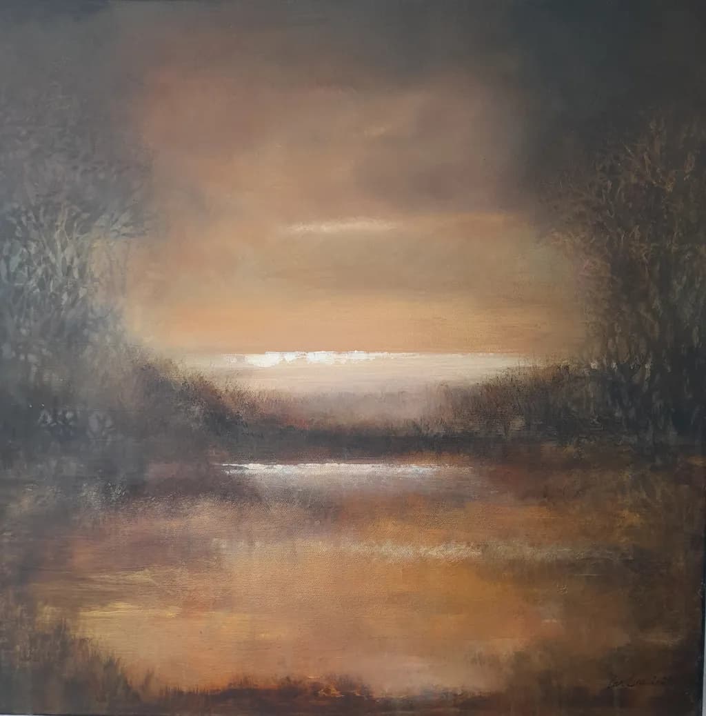 Twilight Reflections: A Serene Abstract Landscape of Tranquility and Light