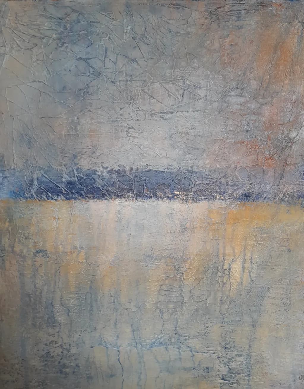 Whispers of Tranquility: A Serene Abstract Landscape in Soft Blues and Golds
