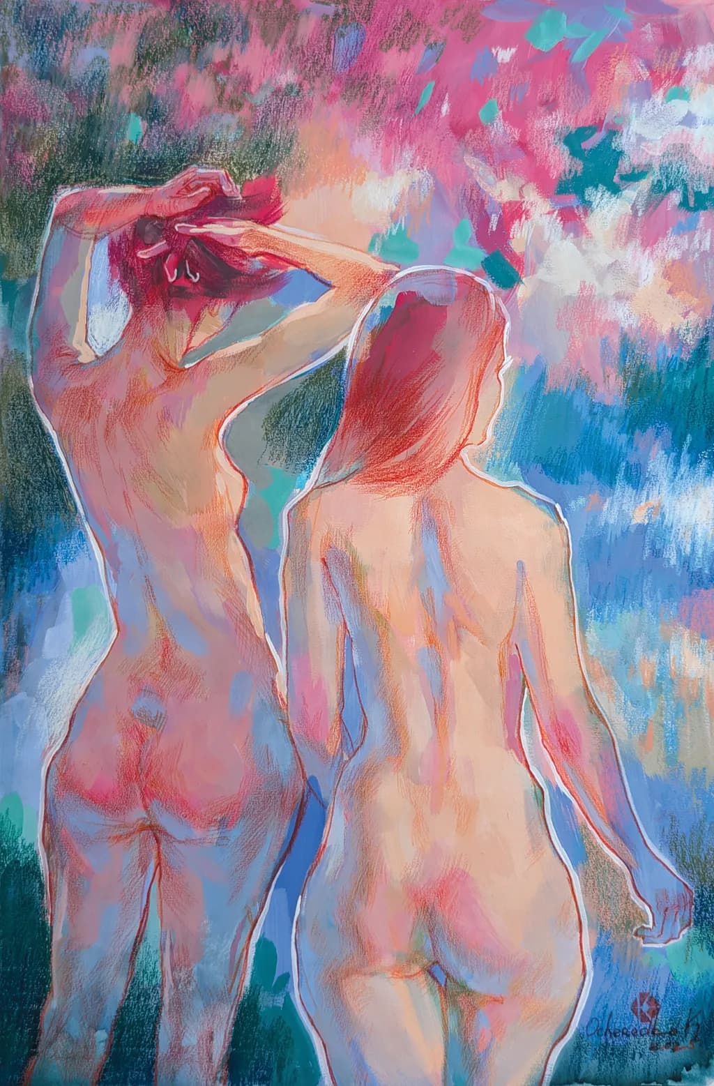Whispers of Color: Two Figures in Harmony