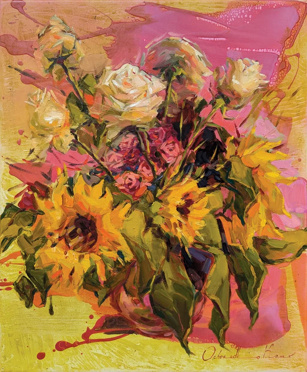 Vibrant Harmony: A Floral Symphony of Sunflowers and Roses in Bold Colors