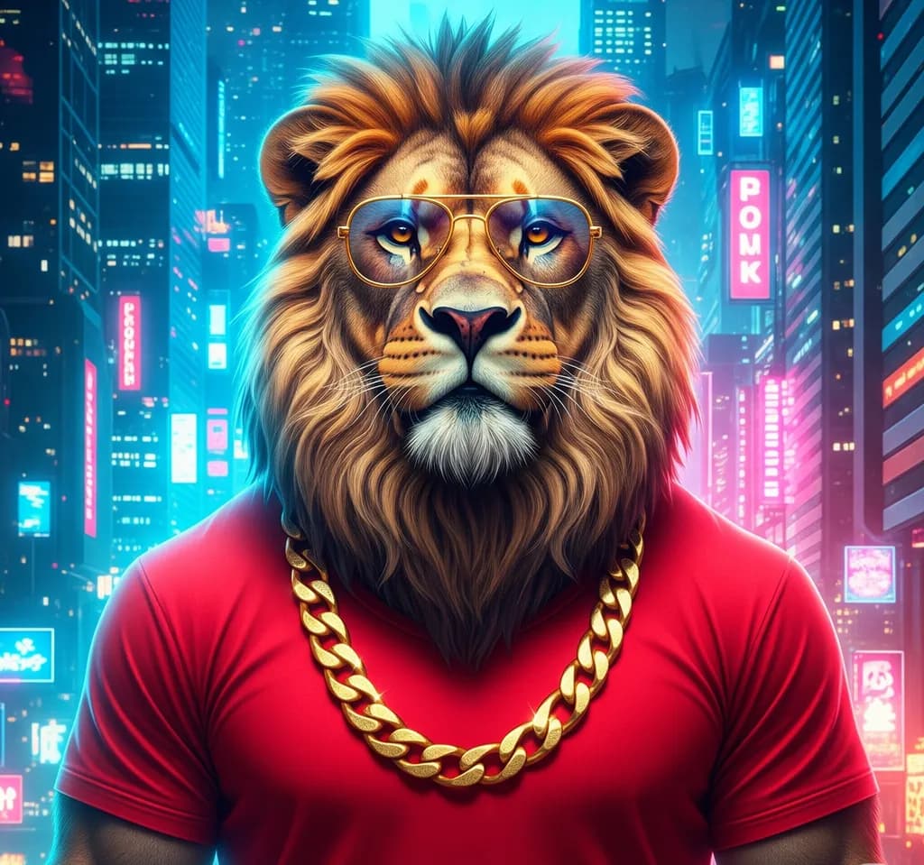 Urban Majesty: The Lion in Neon Dreams