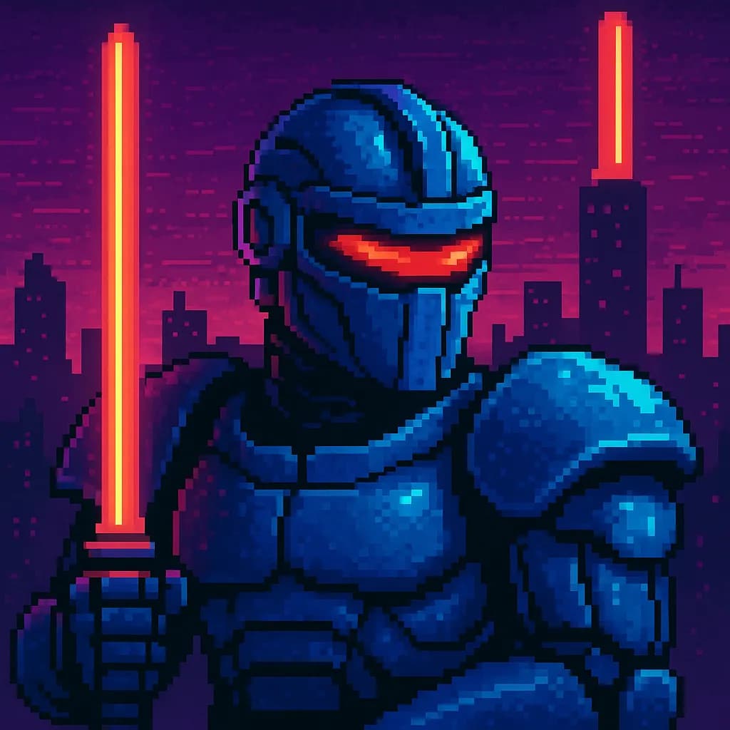 Neon Guardian: A Pixelated Odyssey Through the Cyber Cityscape