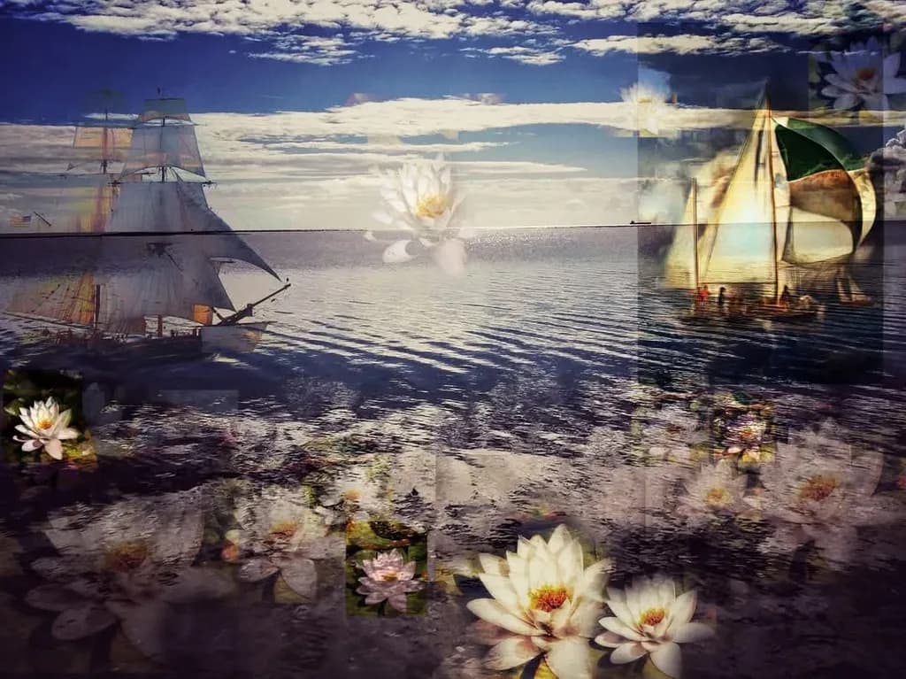 Whispers of the Sea: A Dreamscape of Sailboats and Water Lilies