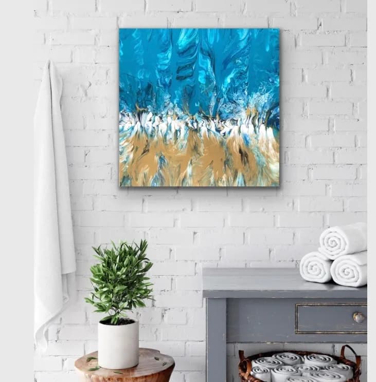 Oceanic Whispers: A Dance of Blue and Gold in Abstract Harmony
