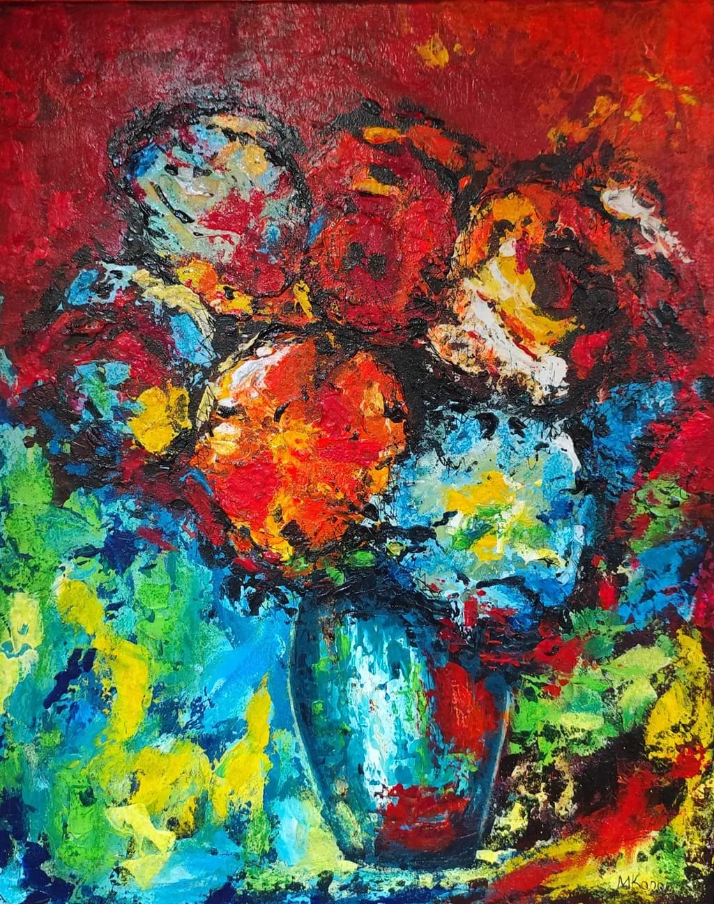 Vibrant Blossoms: A Symphony of Color in an Abstract Floral Arrangement