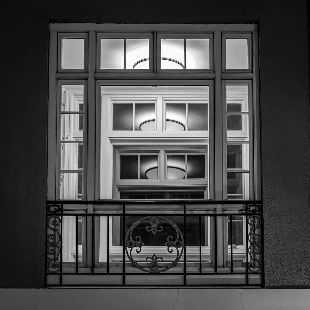 Whispers of Light: A Black and White Window Reflection