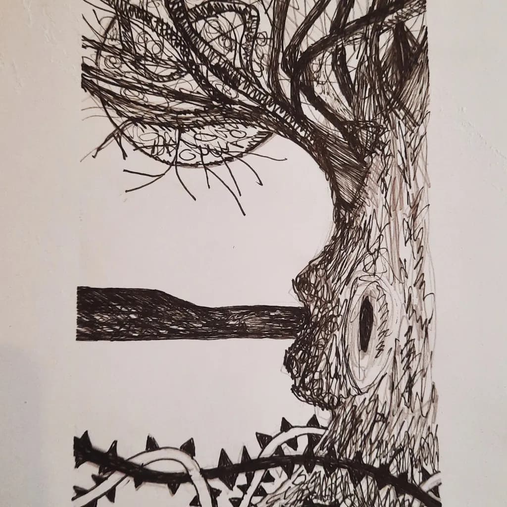 Whispers of the Monochrome Tree: An Abstract Landscape Journey