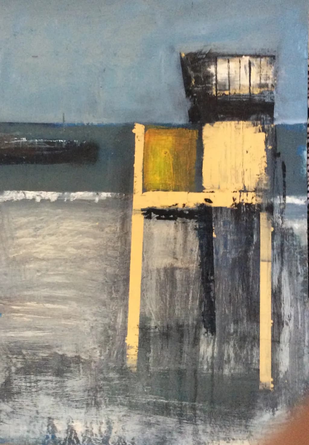 Whispers of the Sea: An Abstract Landscape in Blue and Yellow Contrast