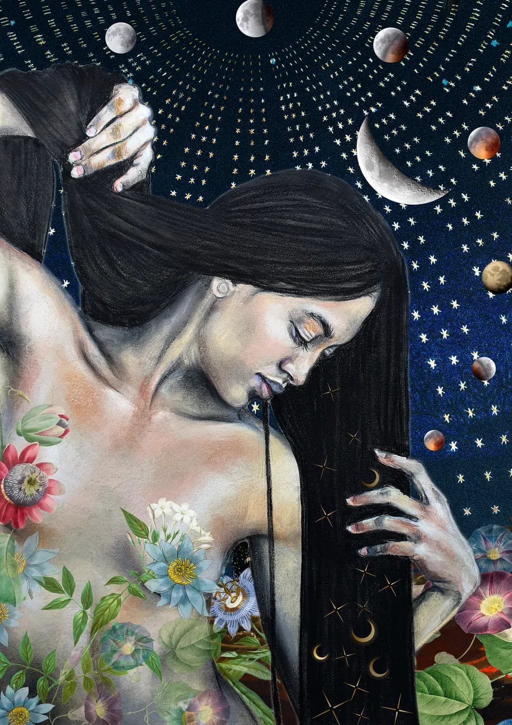 Celestial Whispers: A Dance of Moonlight and Flora