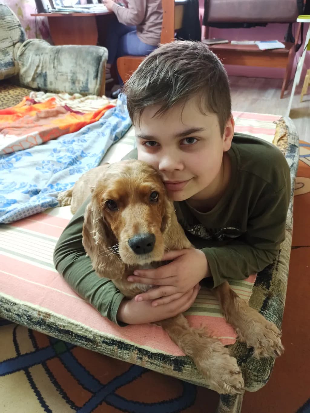 Boy and Dog Embrace