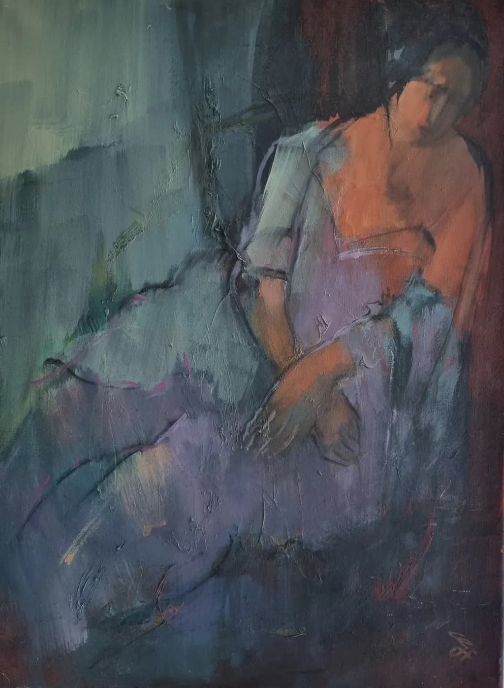 Whispers of Solitude: A Contemplative Embrace in Color and Form