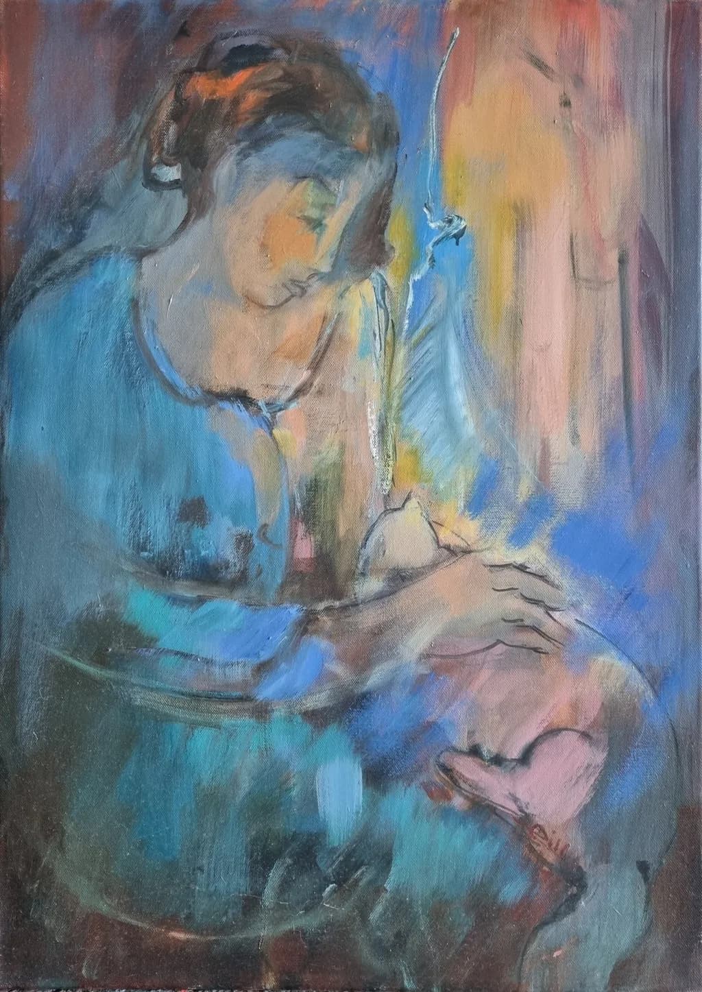 Whispers of Serenity: A Contemplative Embrace in Colorful Hues