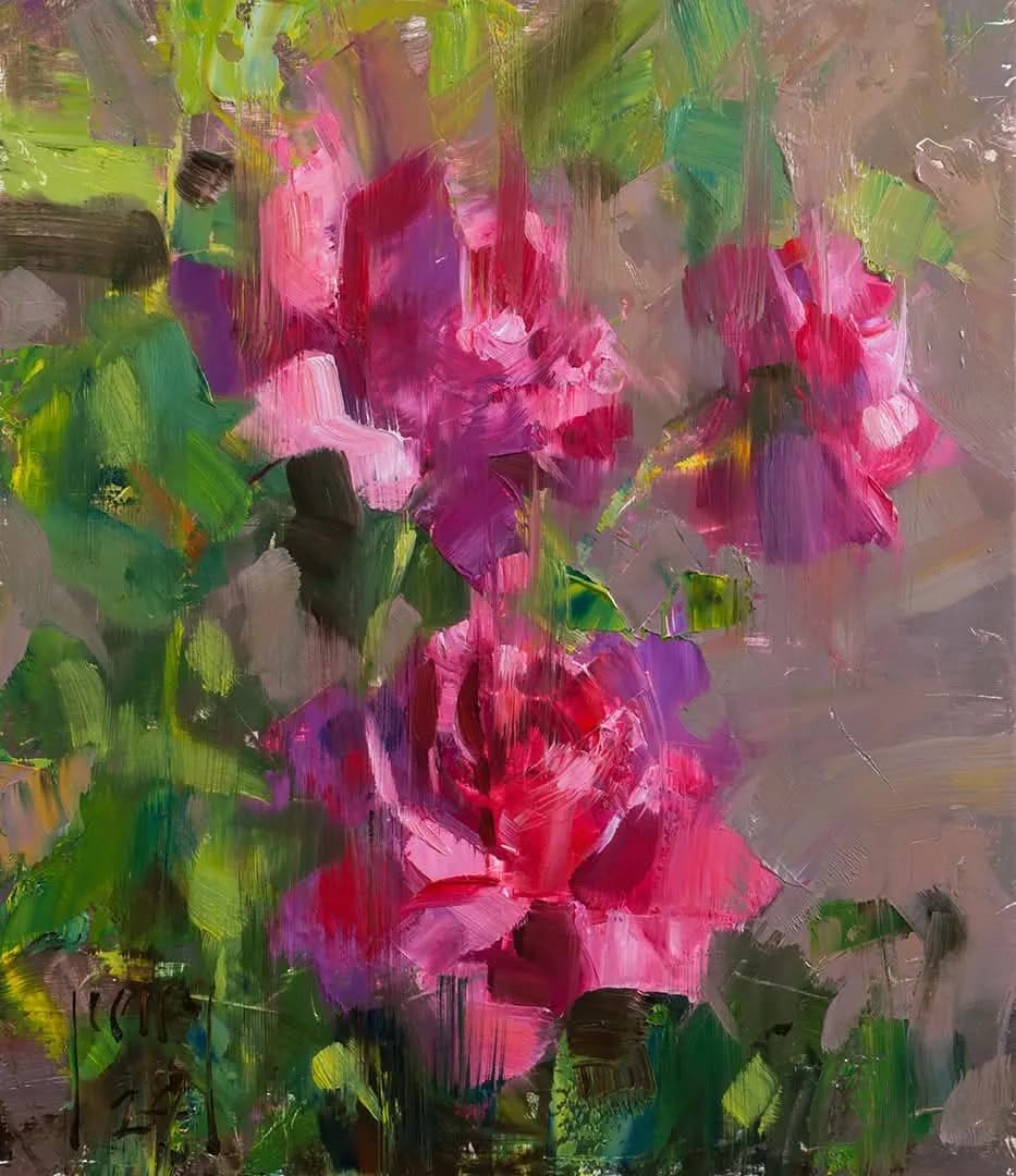Whispers of Pink: A Lush Floral Symphony in Oil Paints