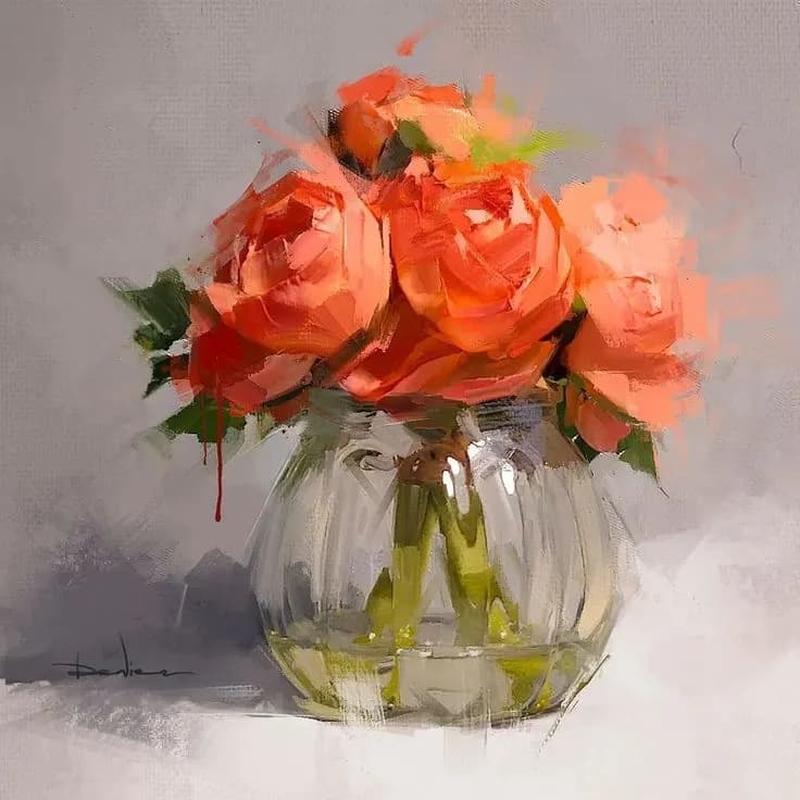 Vibrant Elegance: A Bouquet of Coral Roses in Glass Serenity