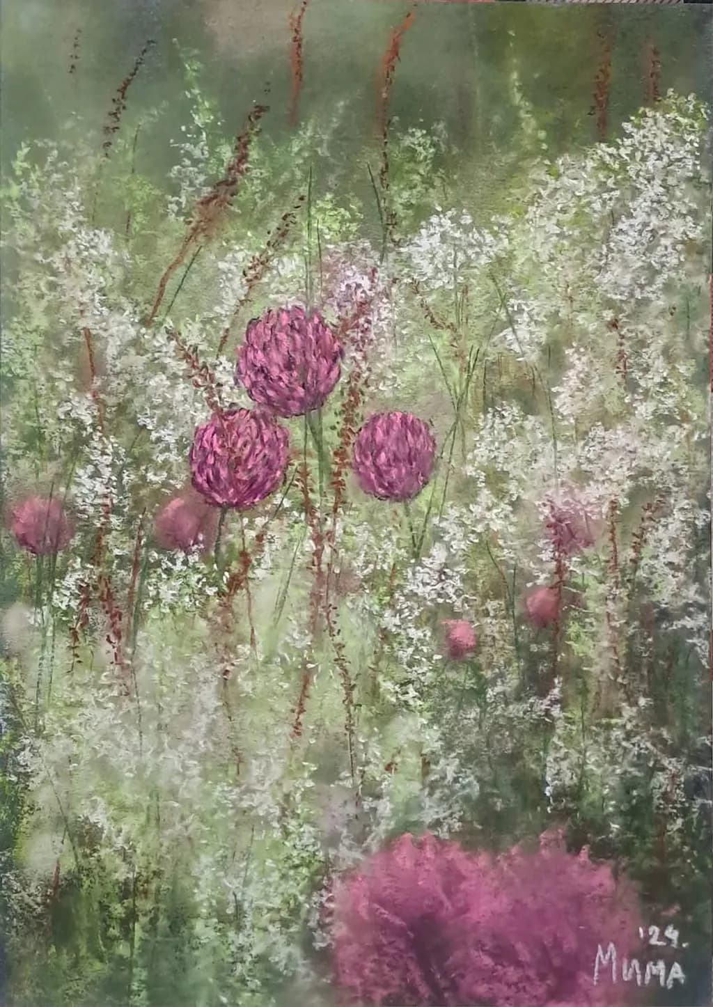 Whispers of Spring: A Dance of Pink Blooms in a Lush Meadow